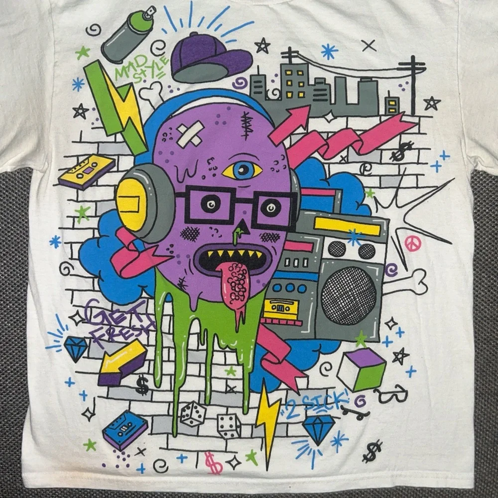 Vintage Y2K Graffiti Artwork Grunge T Shirt - Picture 2 of 4
